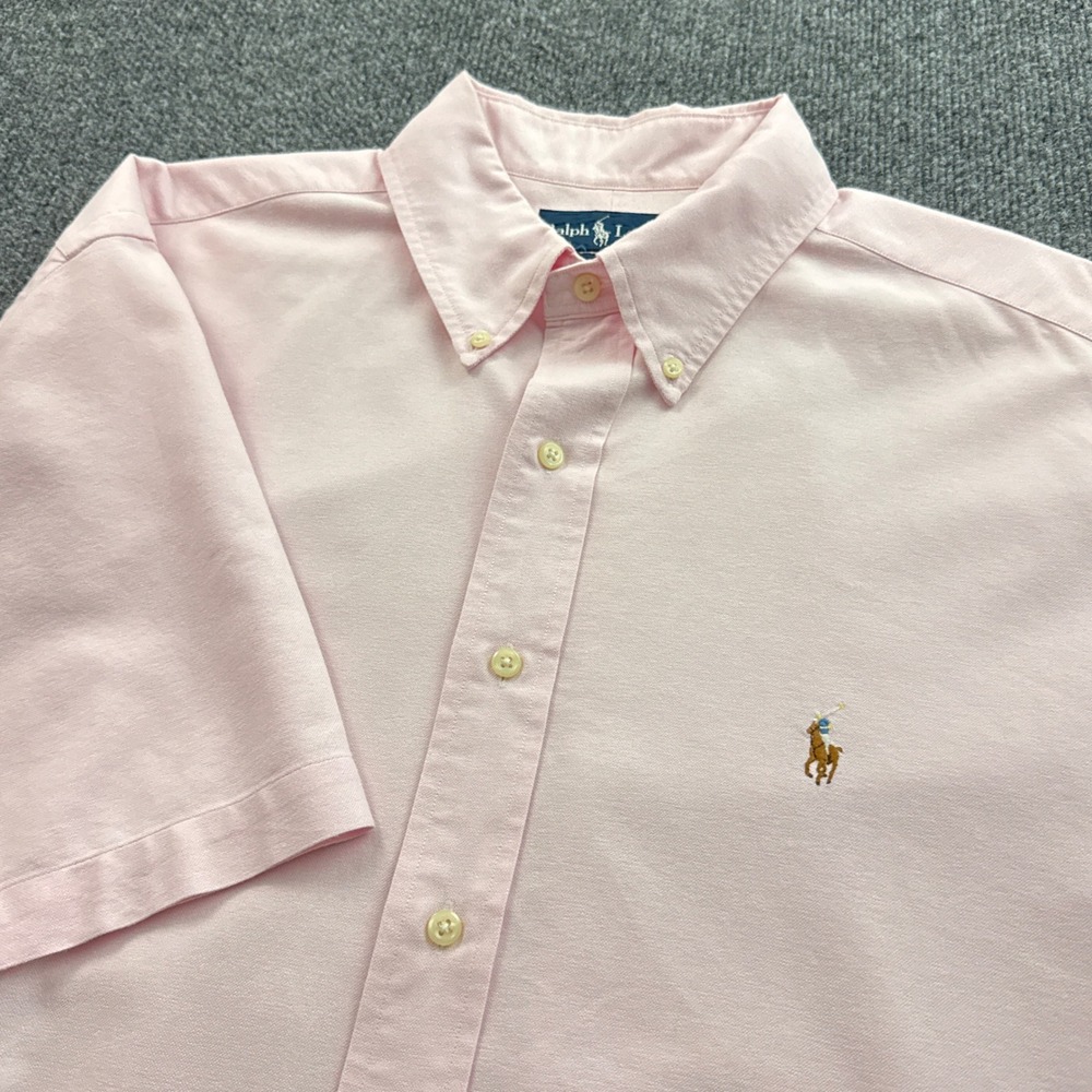 Ralph Lauren Oxford Shirt Mens XL Pink Short Sleeve Classic Fit Button Down